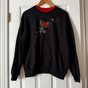 Trilogy by Morning Sun Women's Large Cardinal Embellished Crewneck 0533